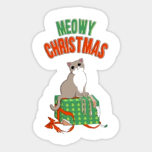 Meowy Christmas Cat Clawed Present Sticker